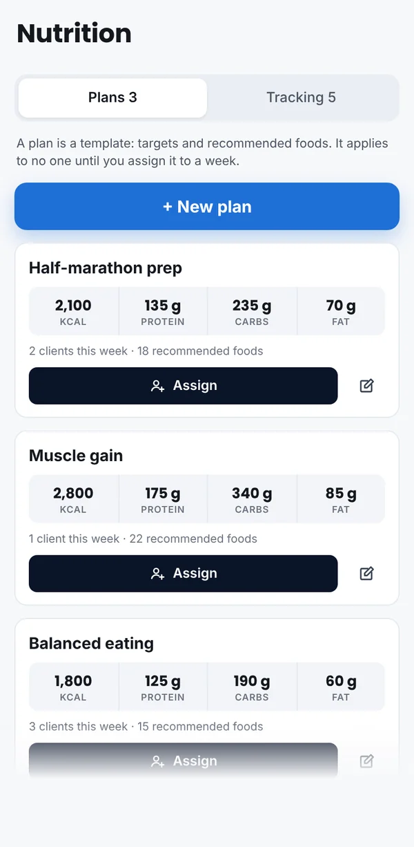 The coach’s nutrition plans, with calories and macros