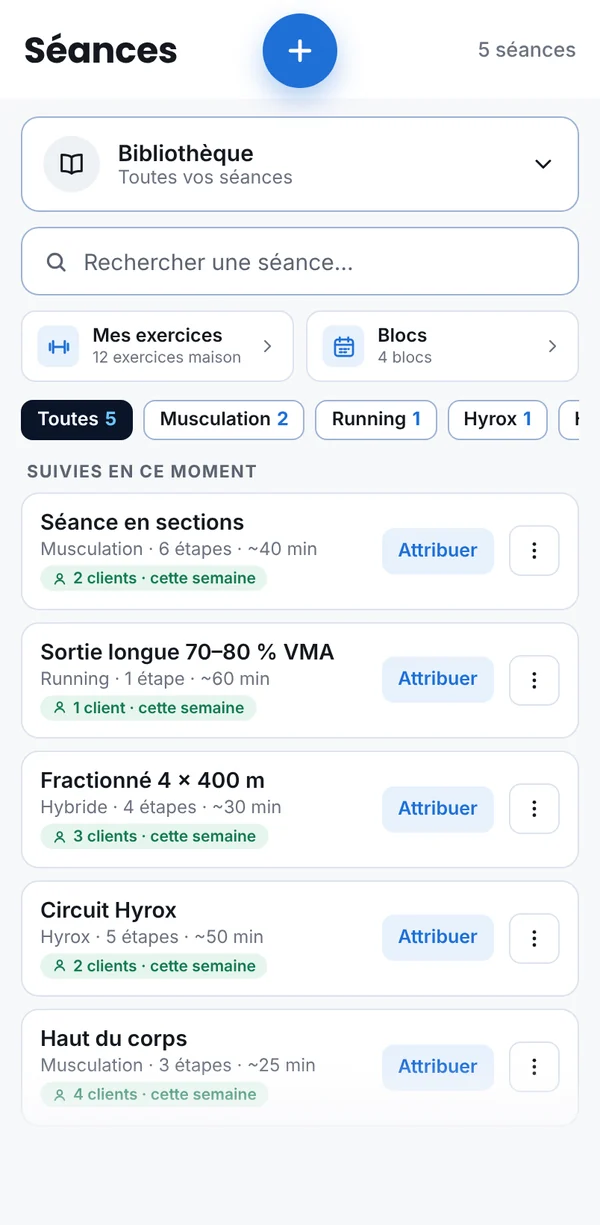 La bibliothèque de séances du coach